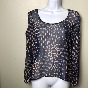 One Clothing | blue semi sheer cold shoulder small